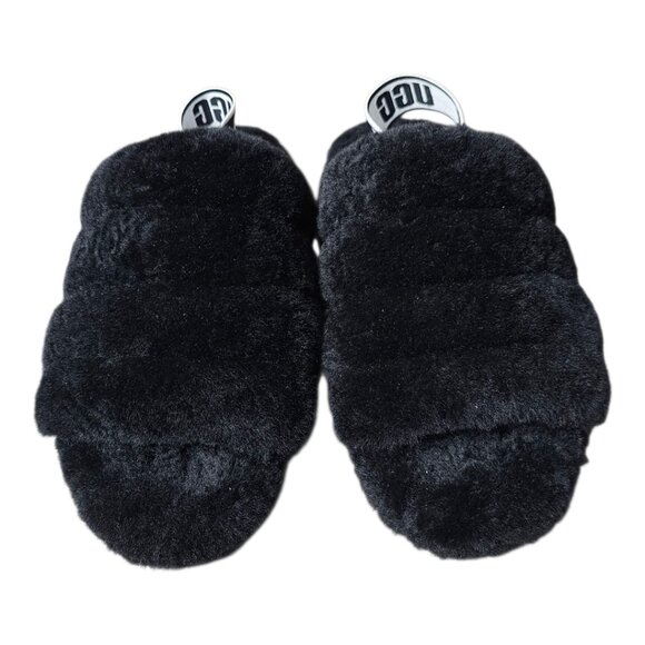 UGG Fluff Yeah Slide Black Slippers Shearling Slingback Slip On Shoe Sandals - Picture 8 of 14